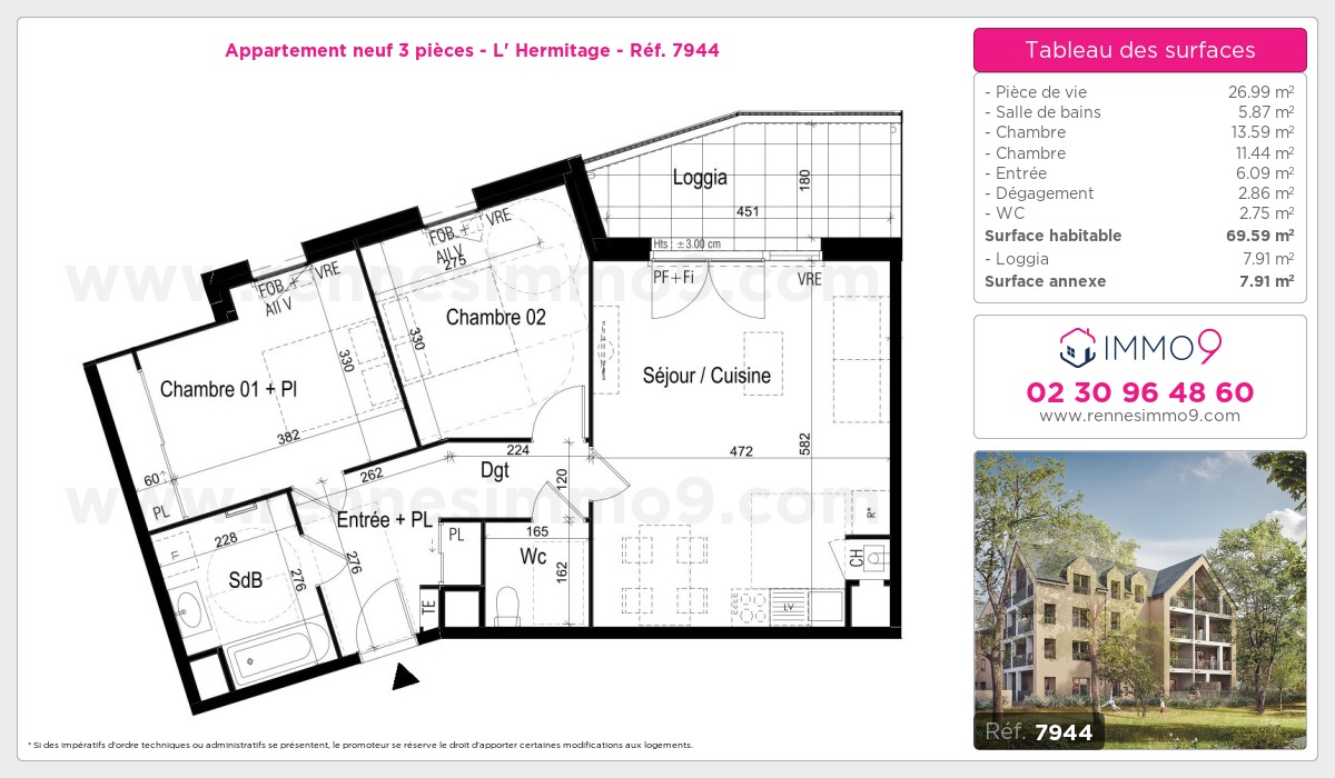 Plan et surfaces, Programme neuf Hermitage Référence n° 7944