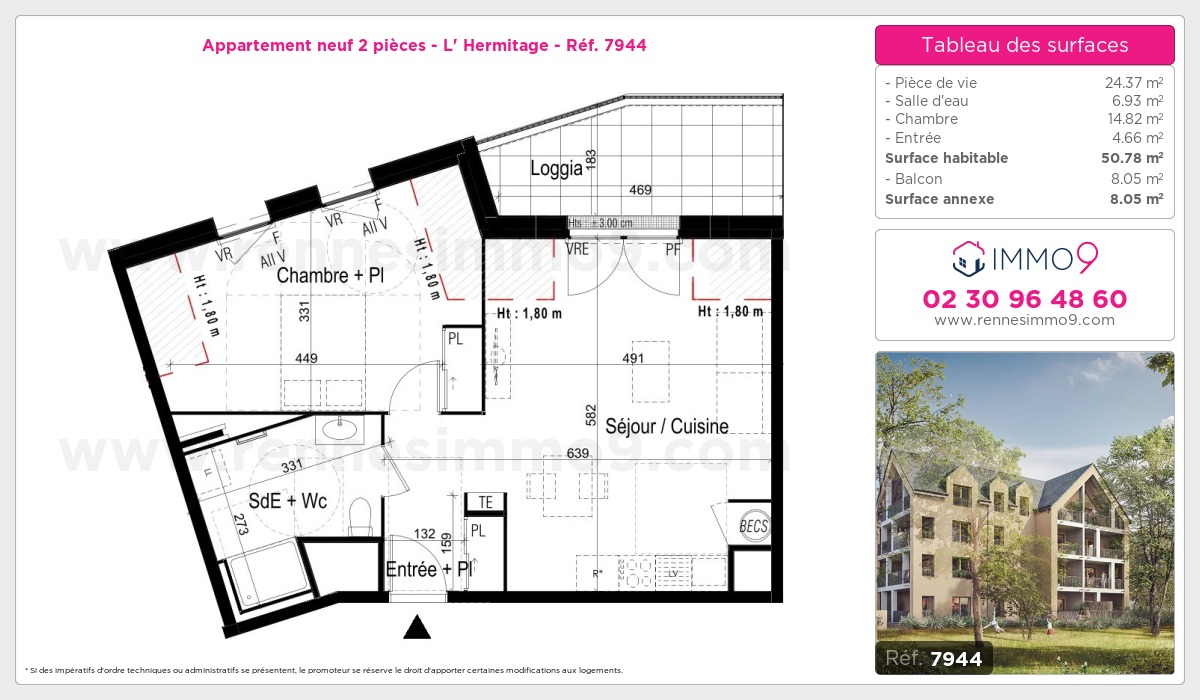 Plan et surfaces, Programme neuf Hermitage Référence n° 7944