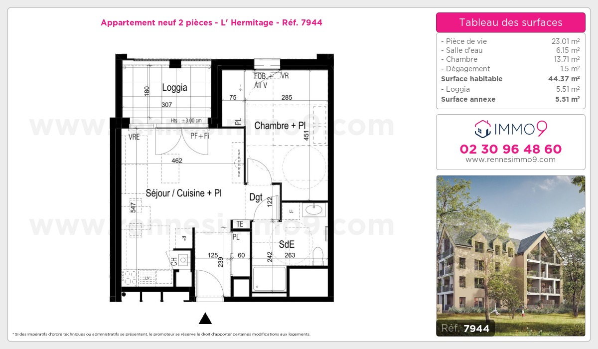 Plan et surfaces, Programme neuf Hermitage Référence n° 7944