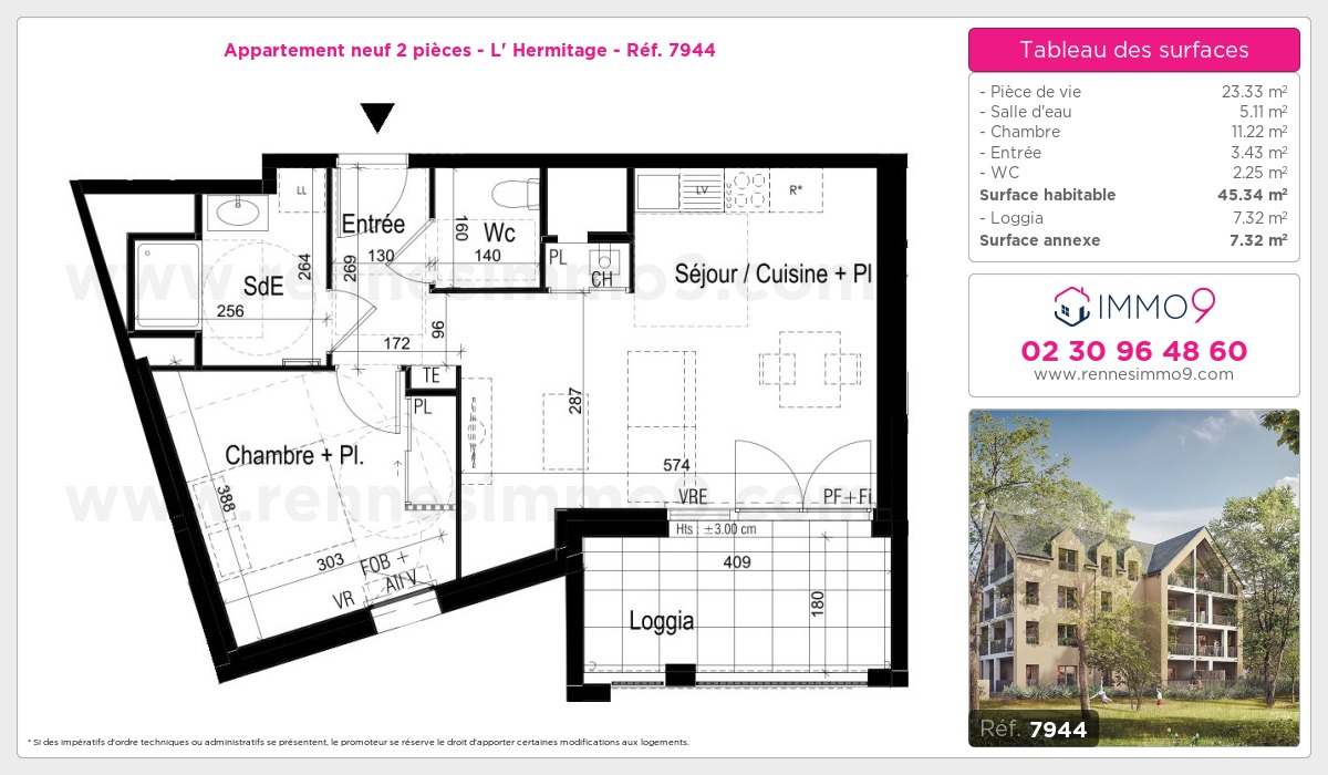 Plan et surfaces, Programme neuf Hermitage Référence n° 7944
