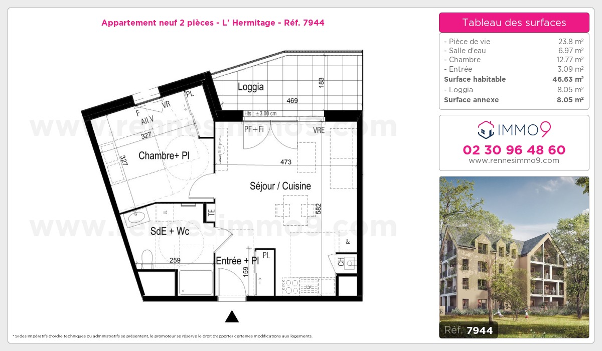 Plan et surfaces, Programme neuf Hermitage Référence n° 7944