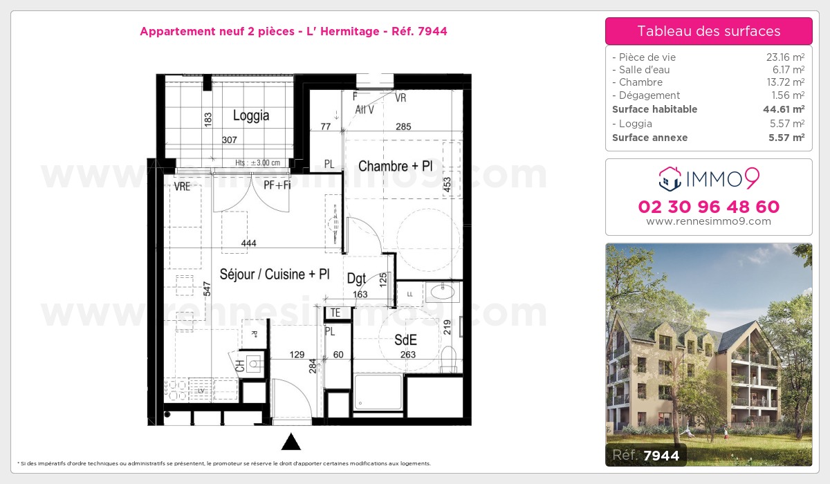 Plan et surfaces, Programme neuf Hermitage Référence n° 7944