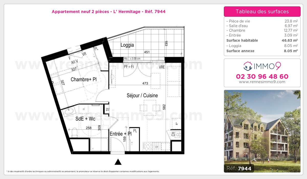 Plan et surfaces, Programme neuf Hermitage Référence n° 7944