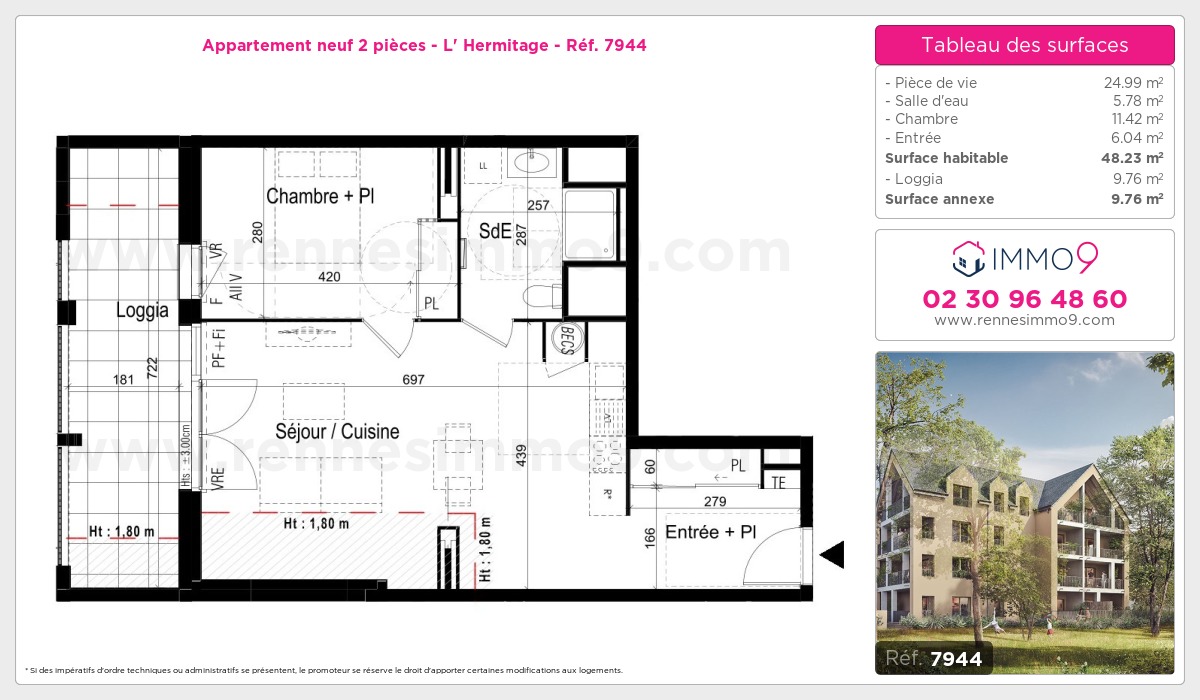 Plan et surfaces, Programme neuf Hermitage Référence n° 7944