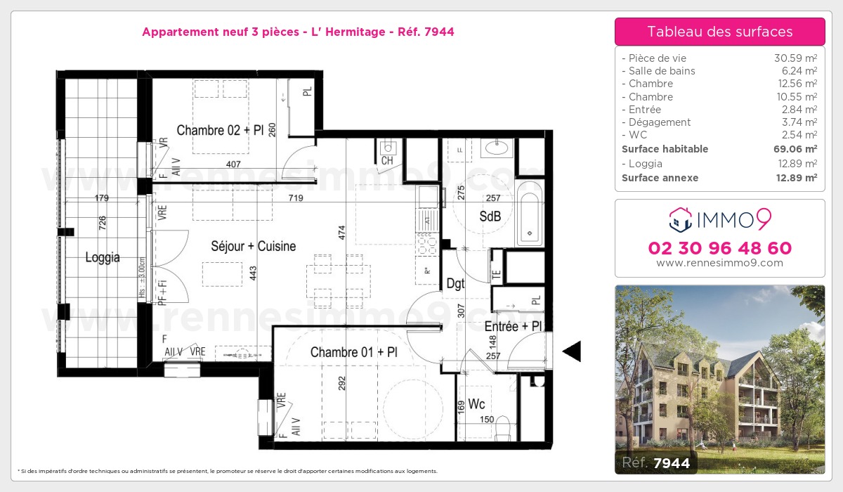 Plan et surfaces, Programme neuf Hermitage Référence n° 7944