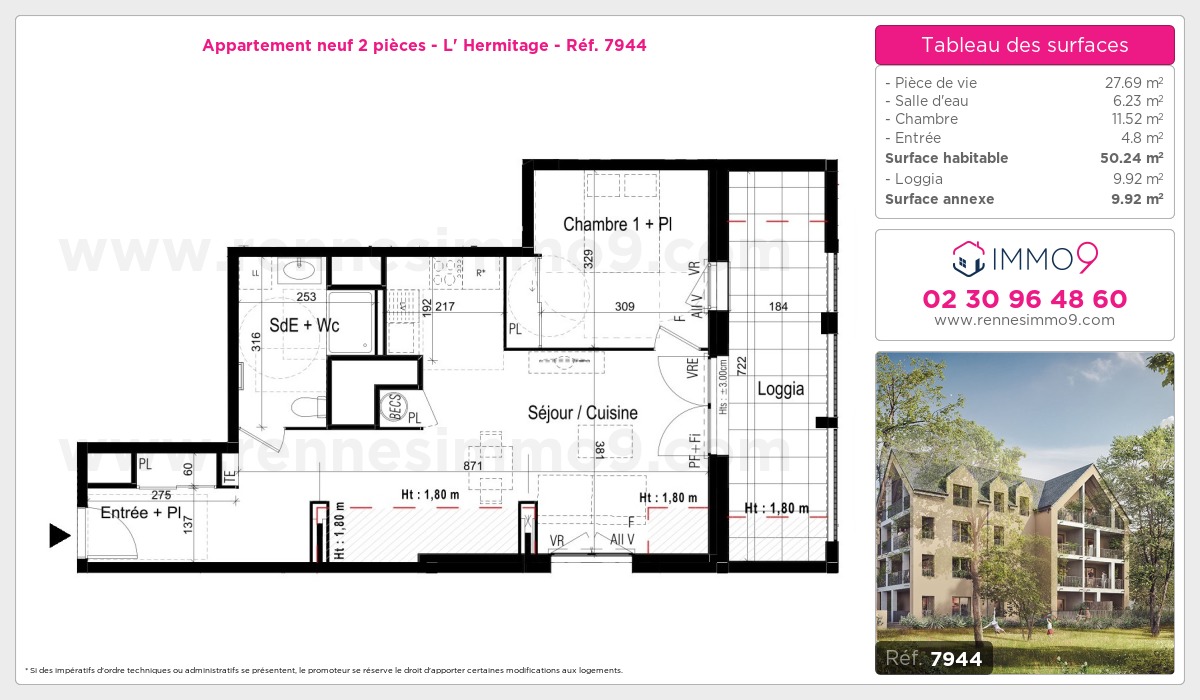 Plan et surfaces, Programme neuf Hermitage Référence n° 7944