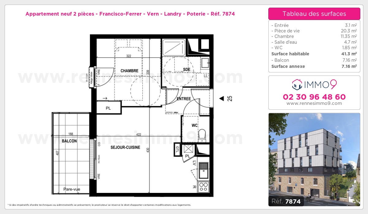 Plan et surfaces, Programme neuf Rennes : Francisco-Ferrer - Vern - Landry - Poterie Référence n° 7874
