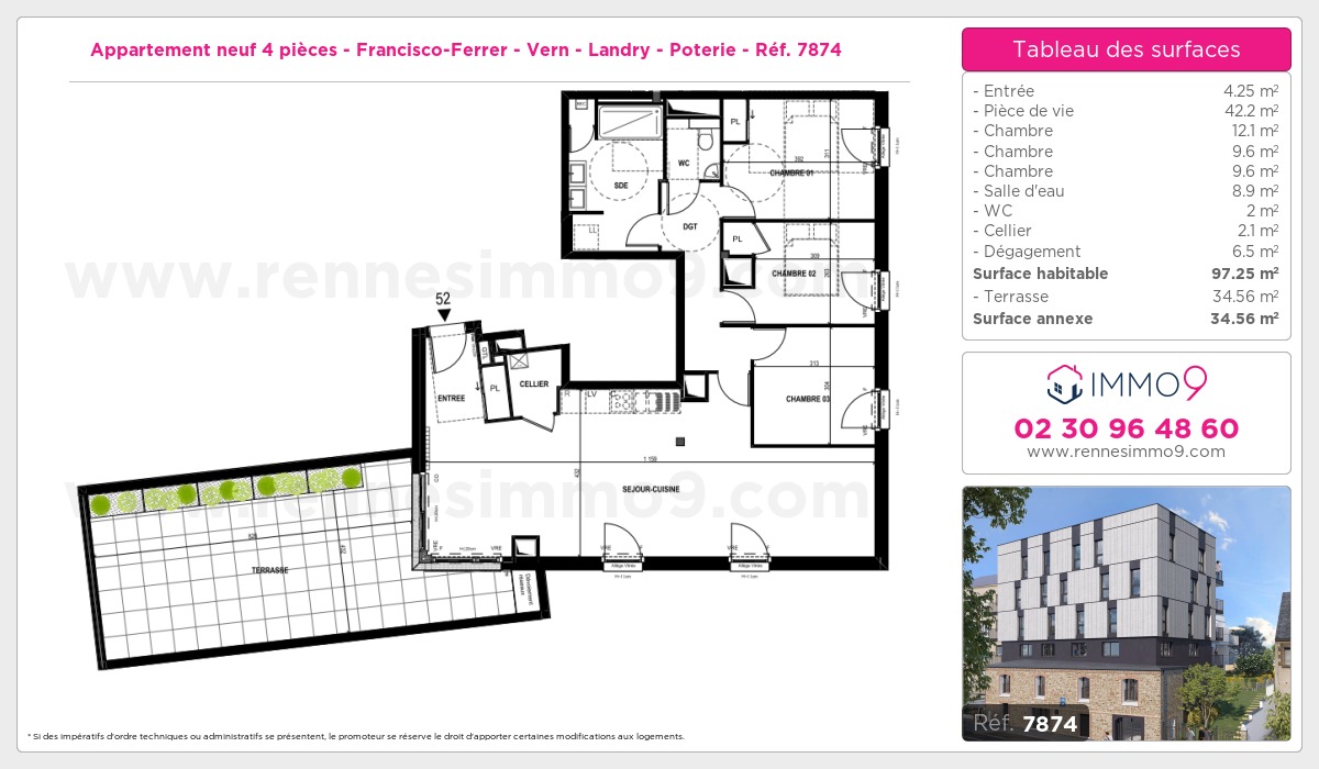 Plan et surfaces, Programme neuf Rennes : Francisco-Ferrer - Vern - Landry - Poterie Référence n° 7874