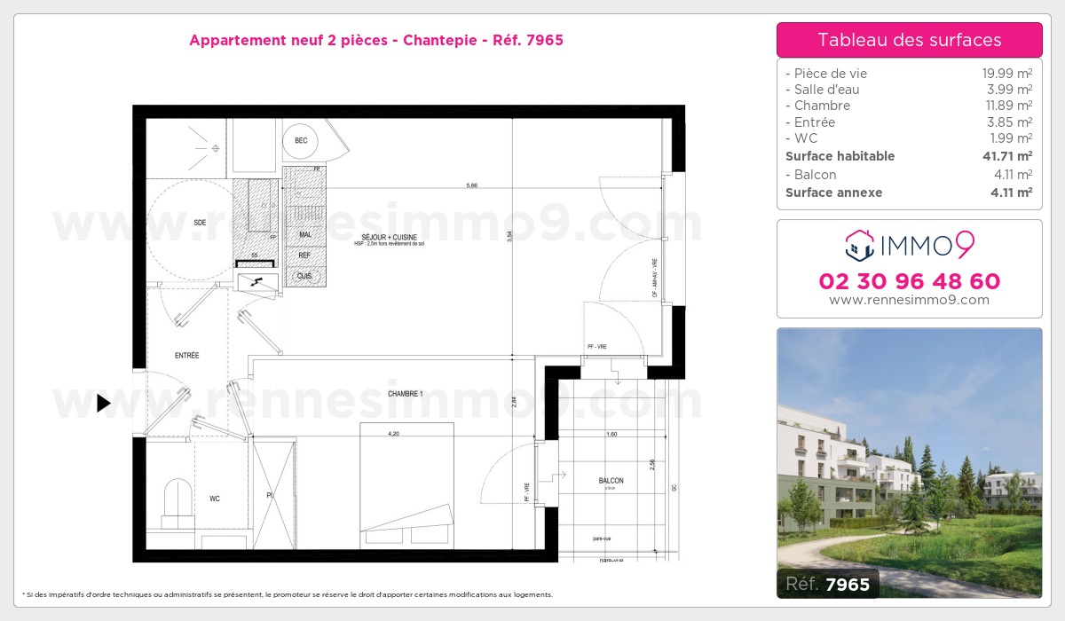 Plan et surfaces, Programme neuf Chantepie Référence n° 7965
