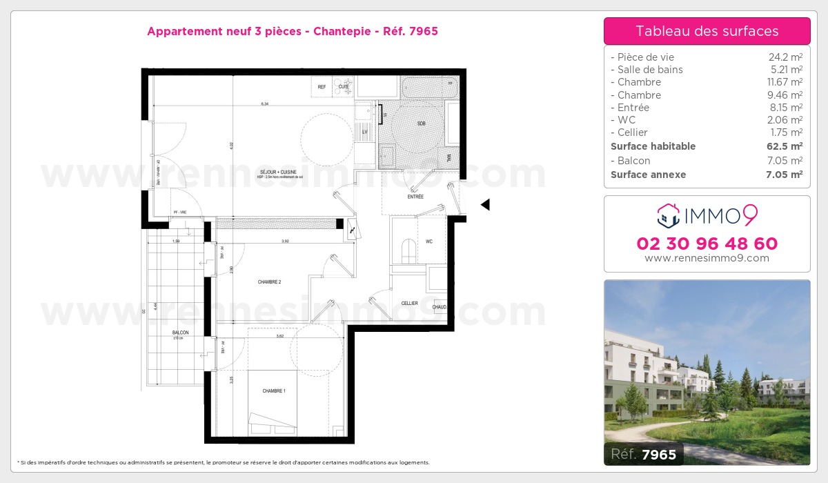 Plan et surfaces, Programme neuf Chantepie Référence n° 7965