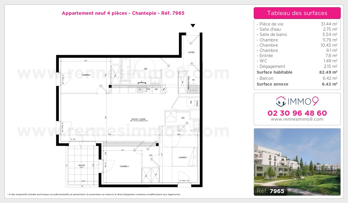 Plan et surfaces, Programme neuf Chantepie Référence n° 7965
