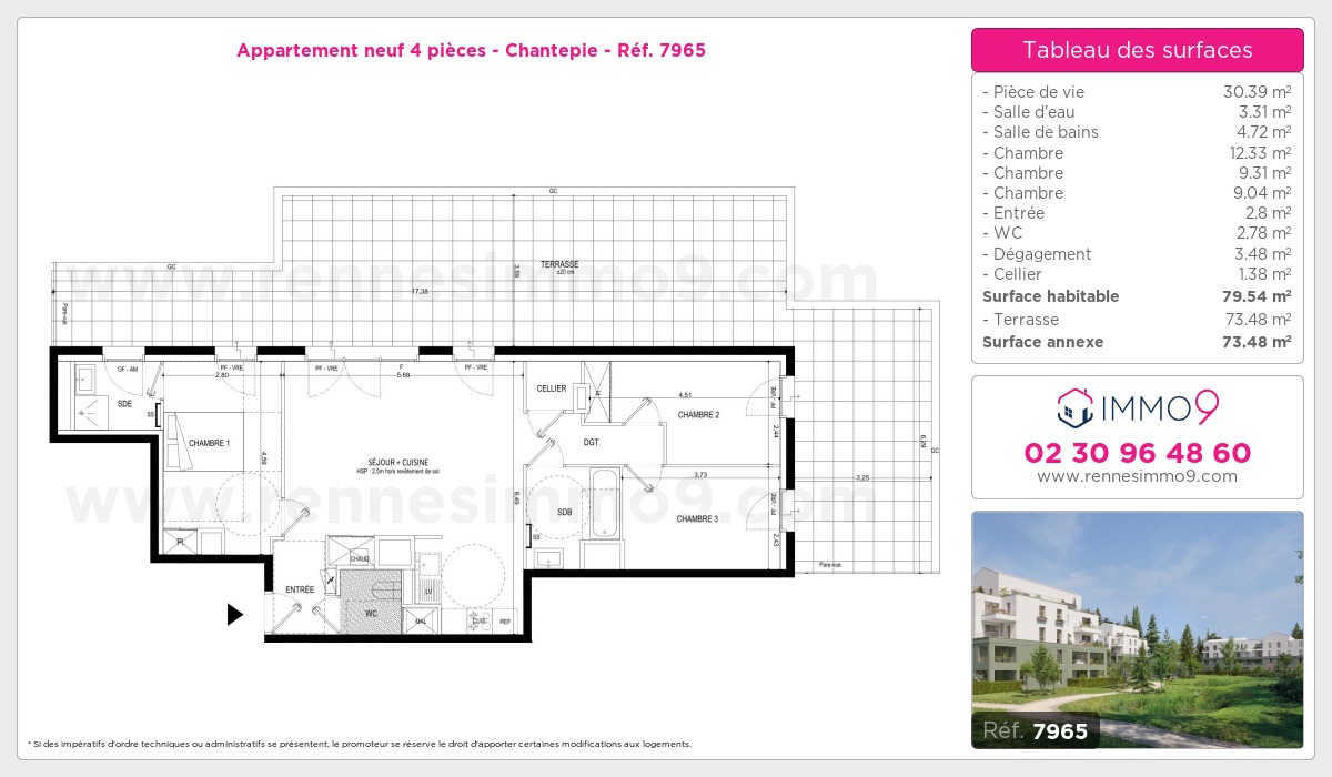 Plan et surfaces, Programme neuf Chantepie Référence n° 7965