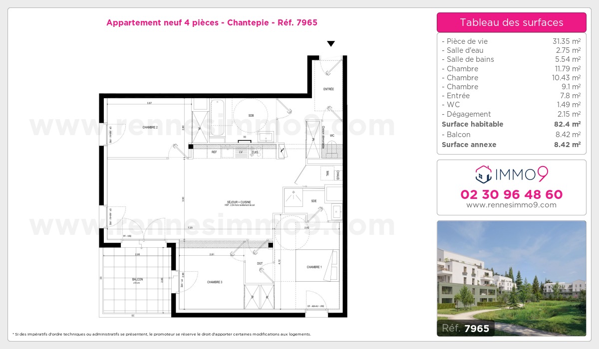 Plan et surfaces, Programme neuf Chantepie Référence n° 7965
