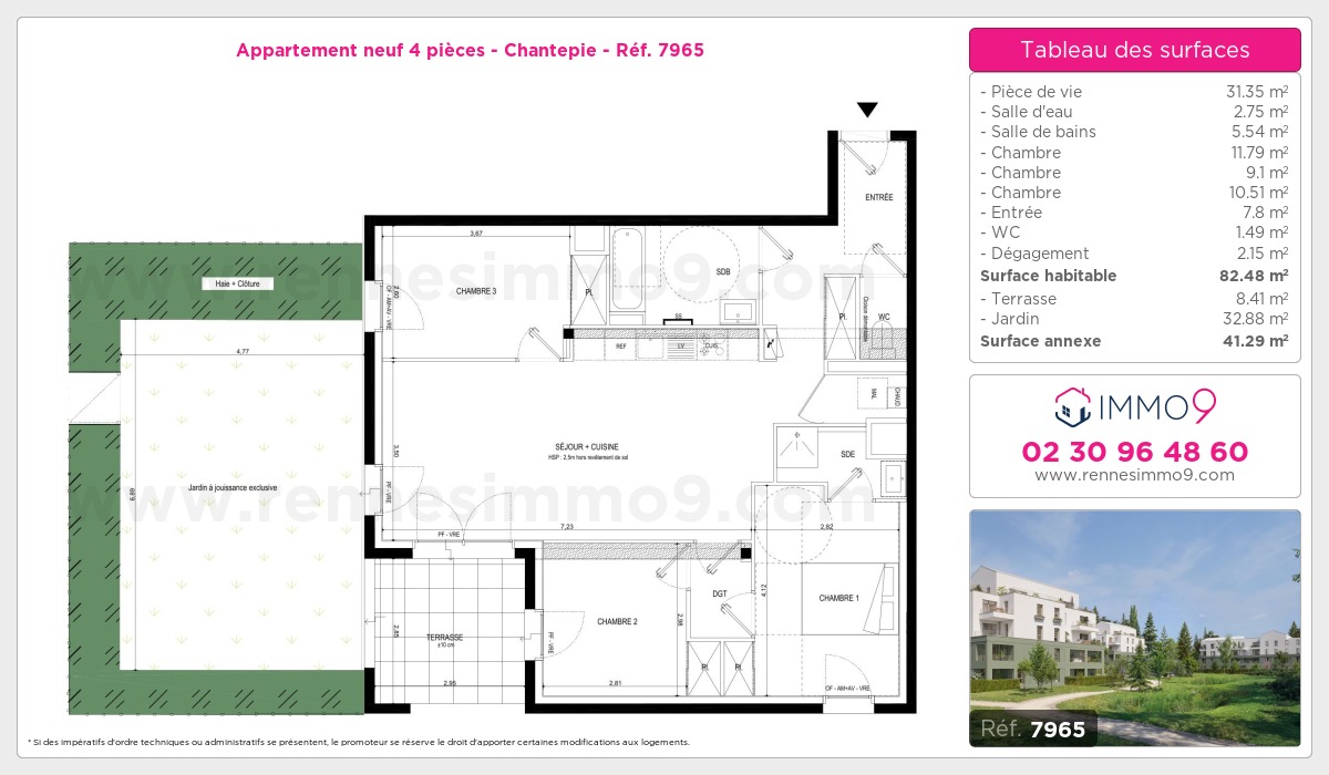 Plan et surfaces, Programme neuf Chantepie Référence n° 7965