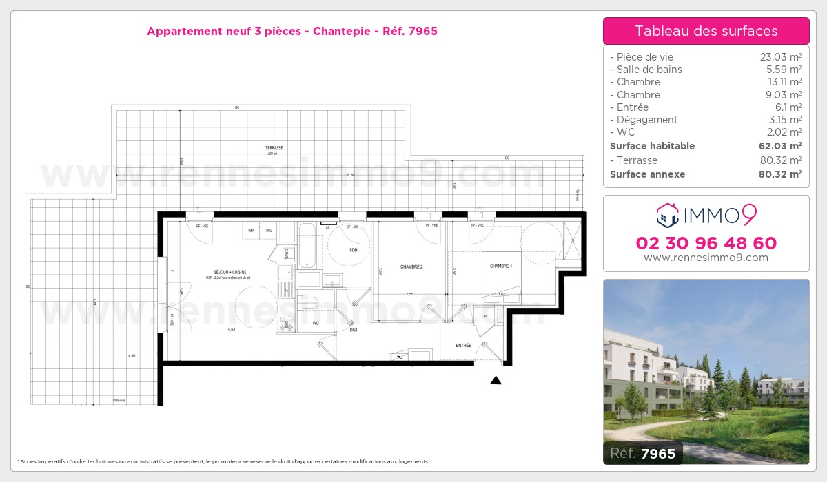 Plan et surfaces, Programme neuf Chantepie Référence n° 7965
