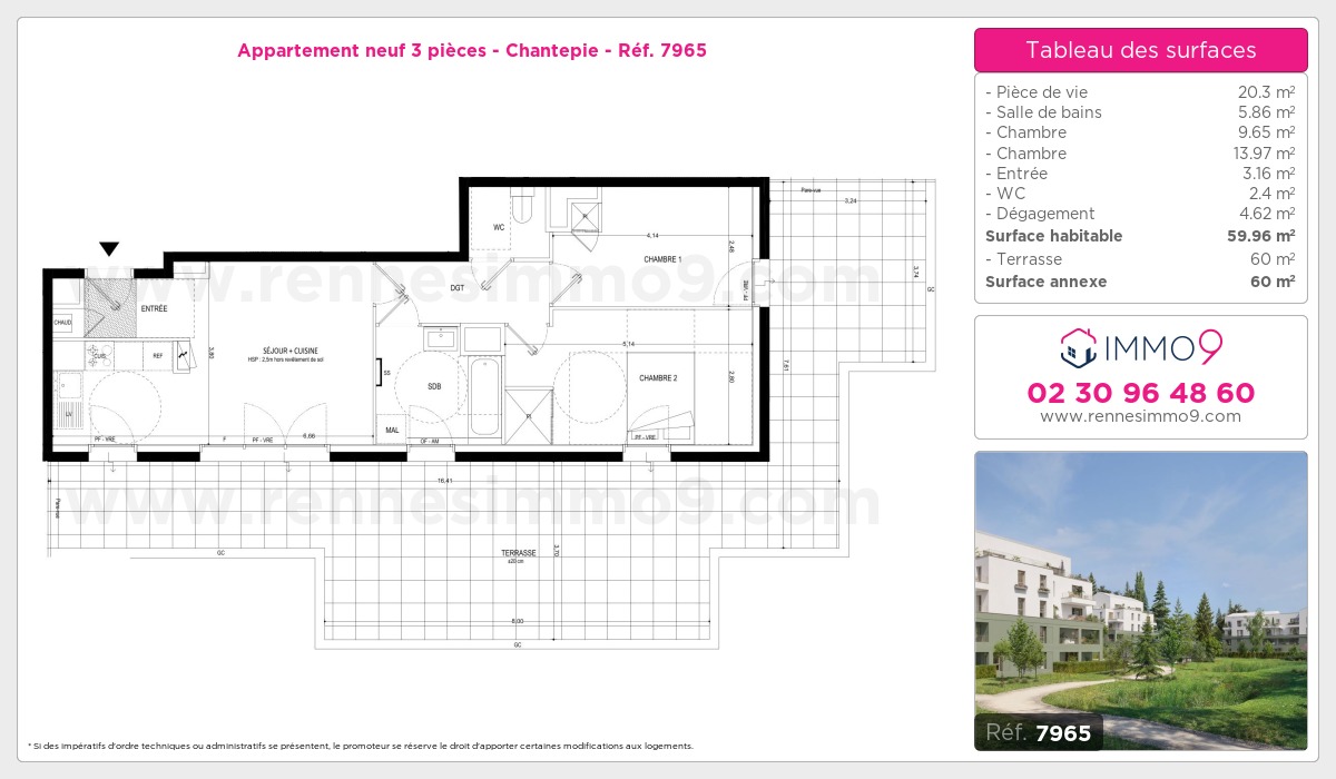 Plan et surfaces, Programme neuf Chantepie Référence n° 7965