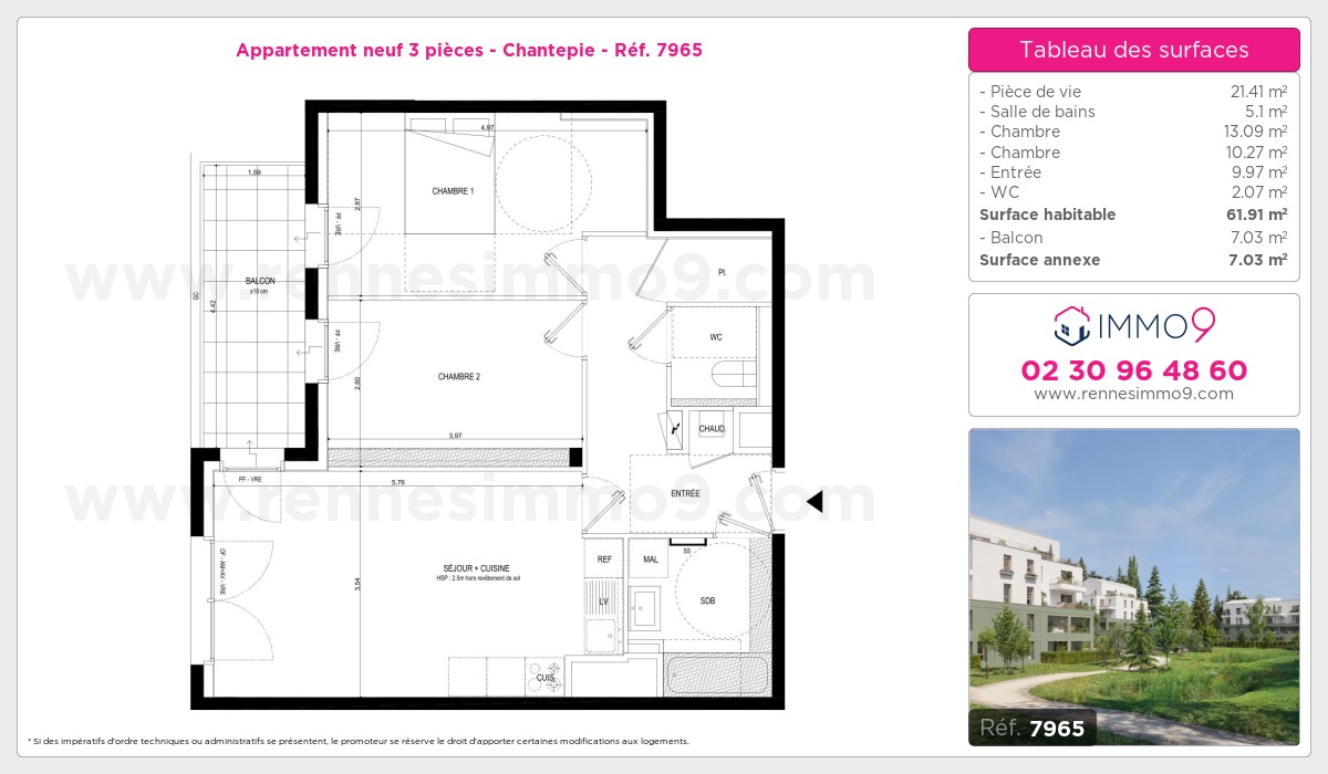 Plan et surfaces, Programme neuf Chantepie Référence n° 7965