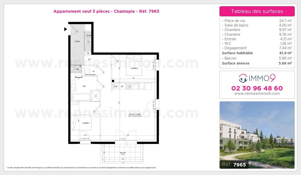 Plan et surfaces, Programme neuf Chantepie Référence n° 7965
