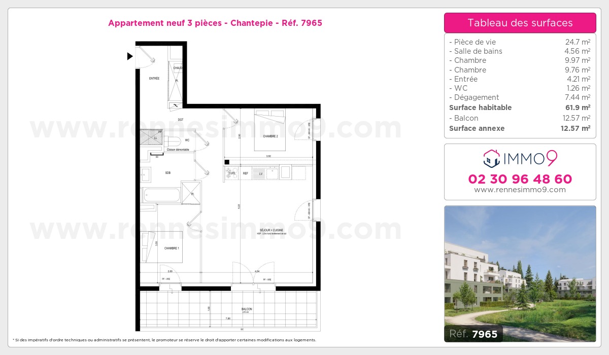 Plan et surfaces, Programme neuf Chantepie Référence n° 7965