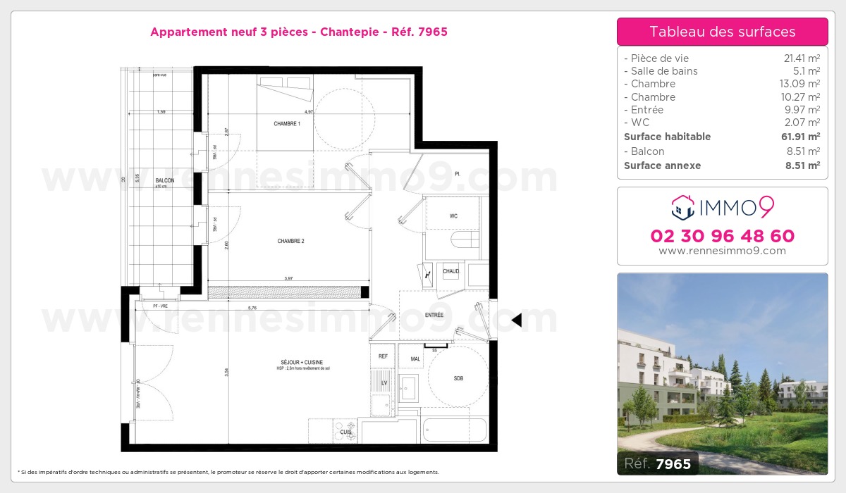 Plan et surfaces, Programme neuf Chantepie Référence n° 7965