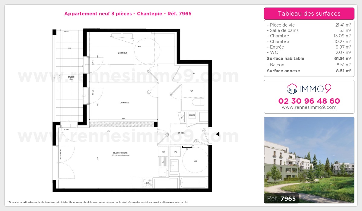 Plan et surfaces, Programme neuf Chantepie Référence n° 7965