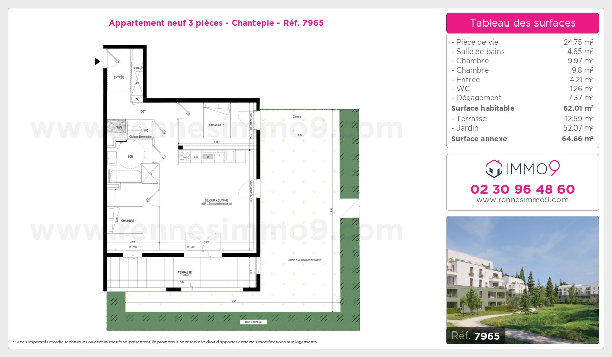 Plan et surfaces, Programme neuf Chantepie Référence n° 7965