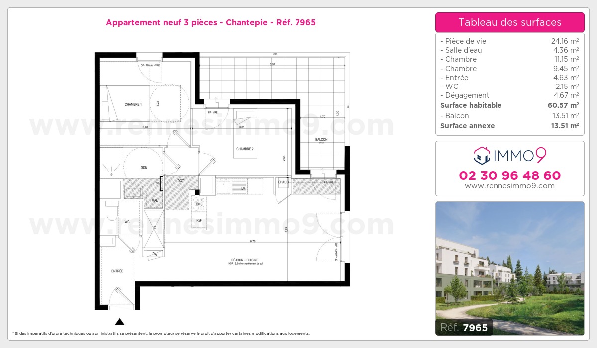 Plan et surfaces, Programme neuf Chantepie Référence n° 7965