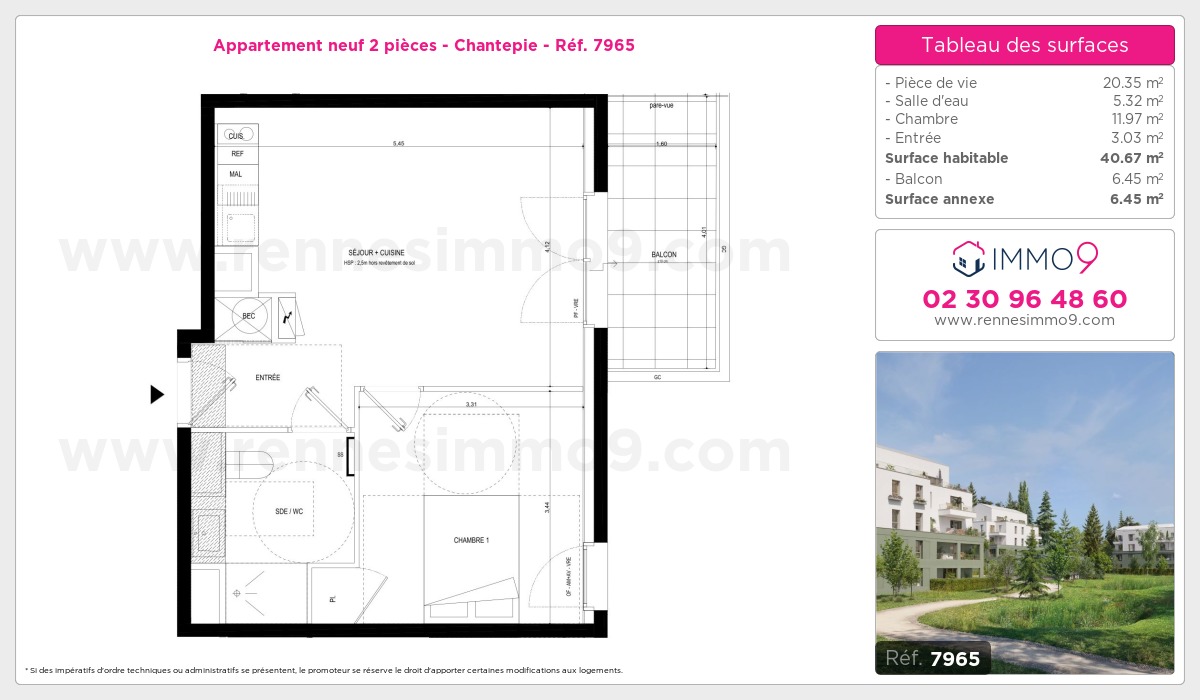 Plan et surfaces, Programme neuf Chantepie Référence n° 7965