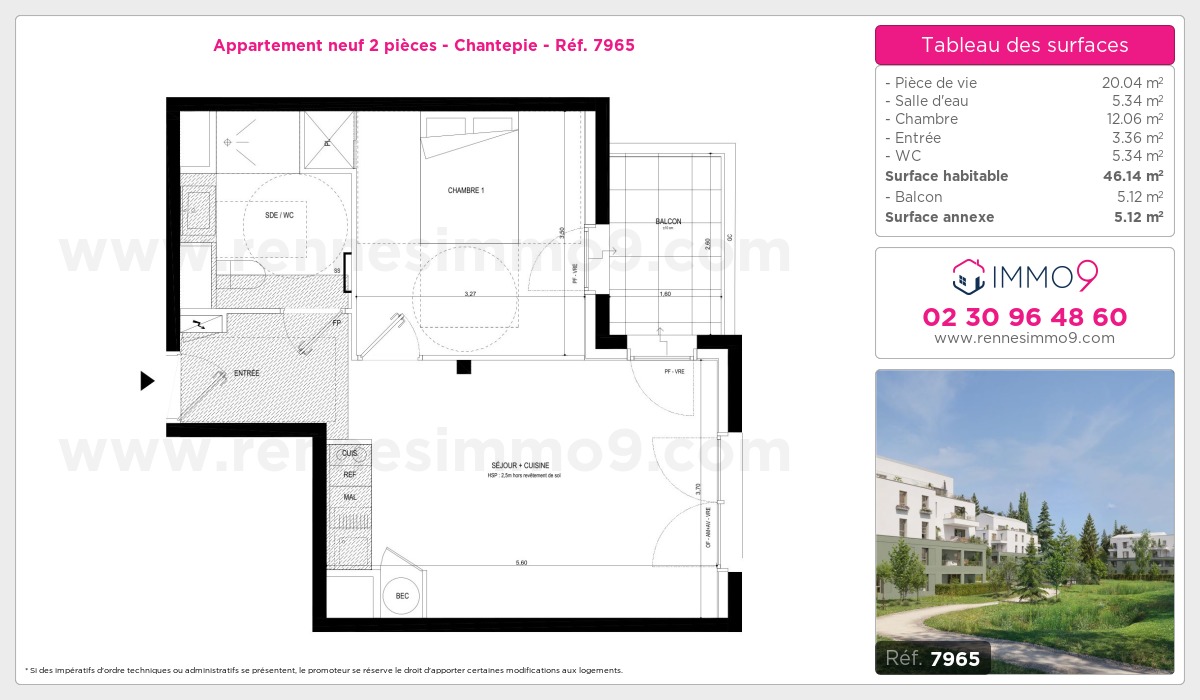 Plan et surfaces, Programme neuf Chantepie Référence n° 7965