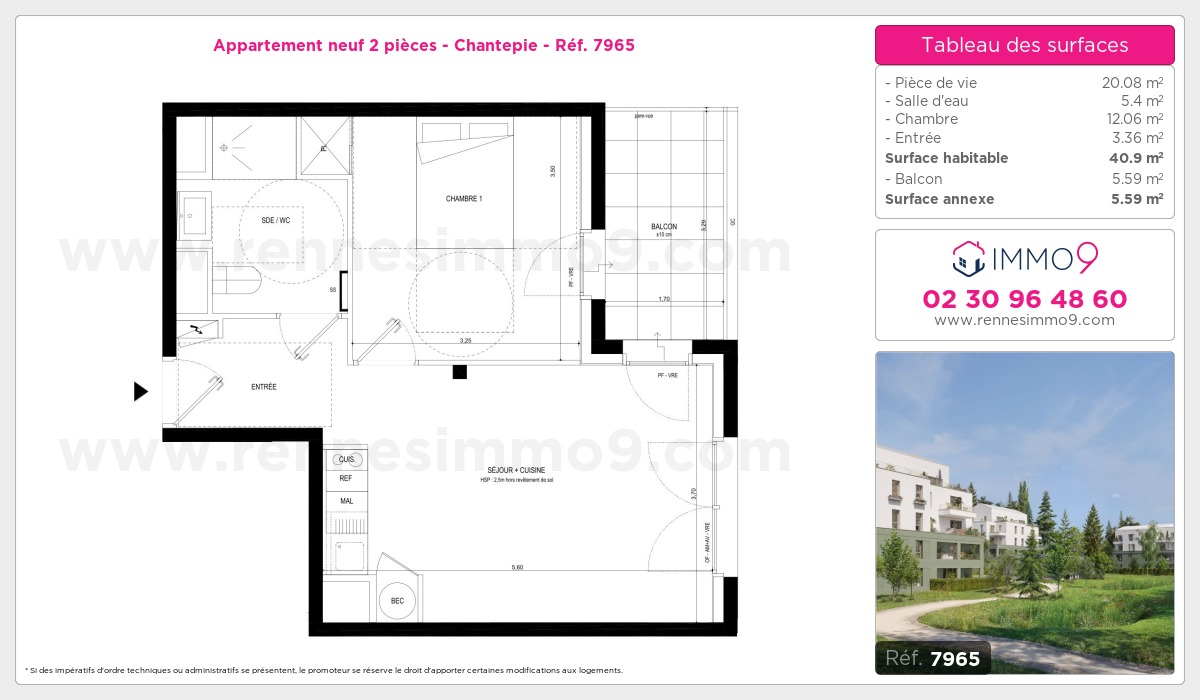 Plan et surfaces, Programme neuf Chantepie Référence n° 7965