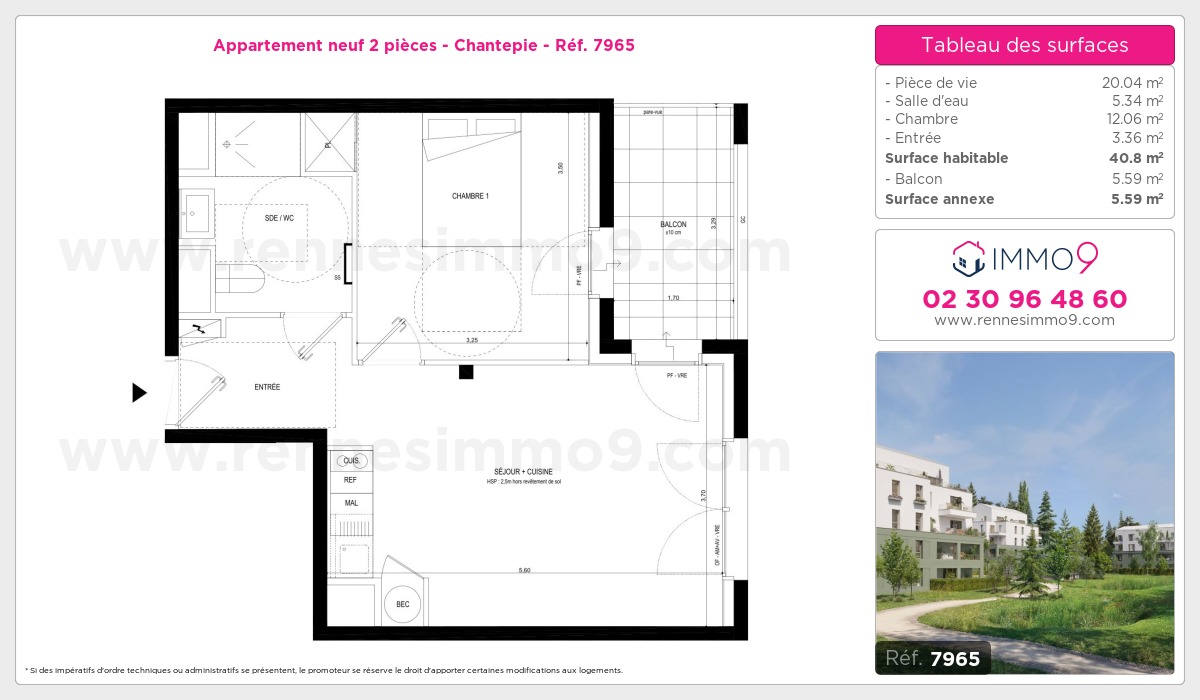 Plan et surfaces, Programme neuf Chantepie Référence n° 7965