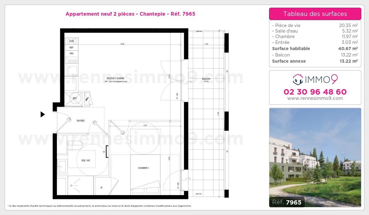 Plan et surfaces, Programme neuf Chantepie Référence n° 7965