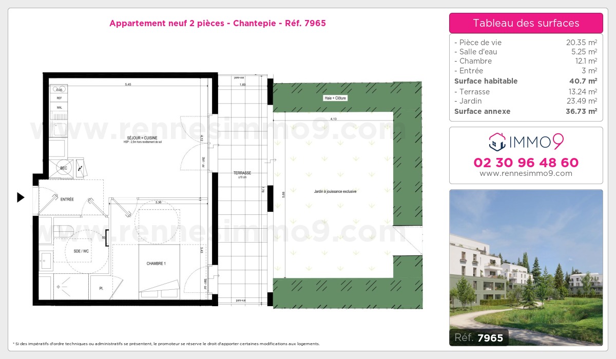 Plan et surfaces, Programme neuf Chantepie Référence n° 7965