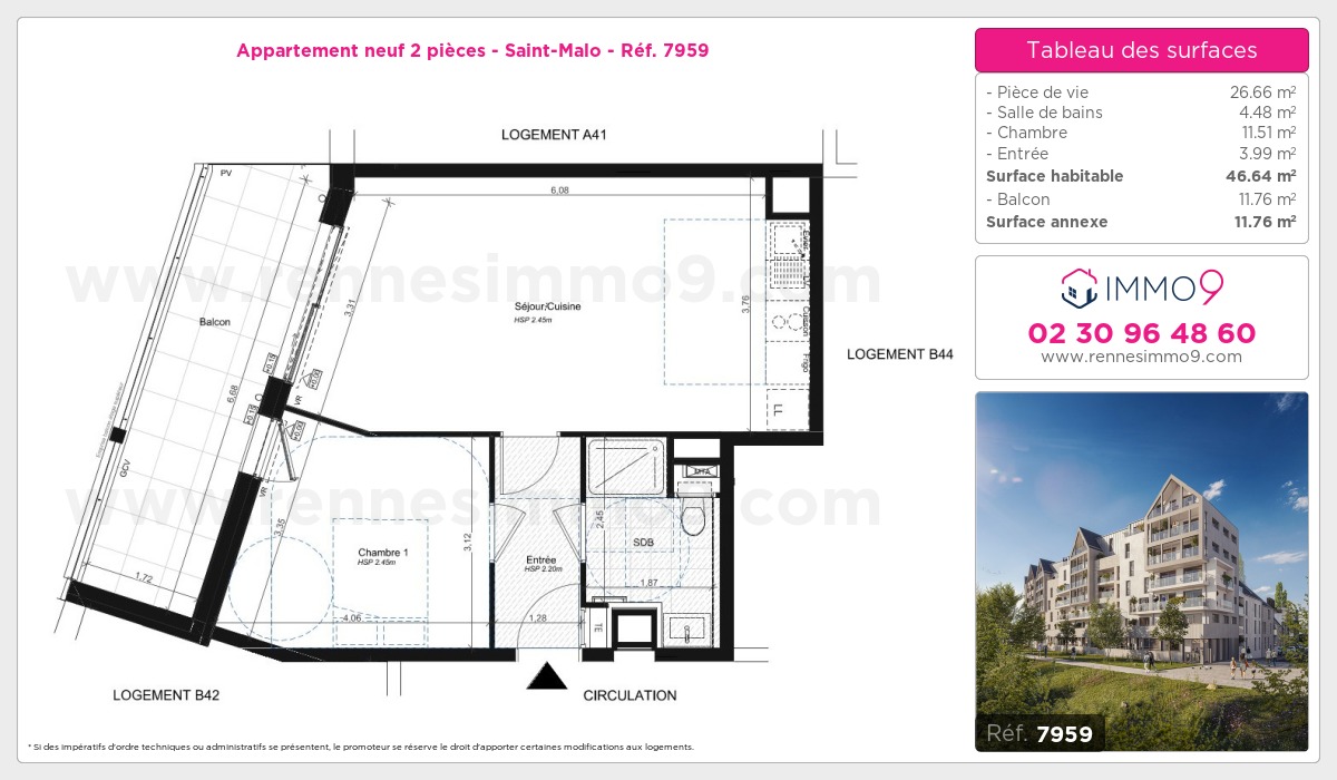 Plan et surfaces, Programme neuf Saint-Malo Référence n° 7959