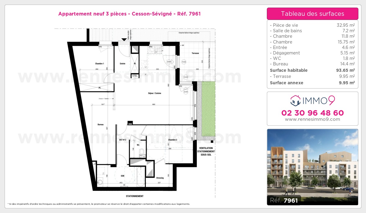 Plan et surfaces, Programme neuf Cesson-Sévigné Référence n° 7961