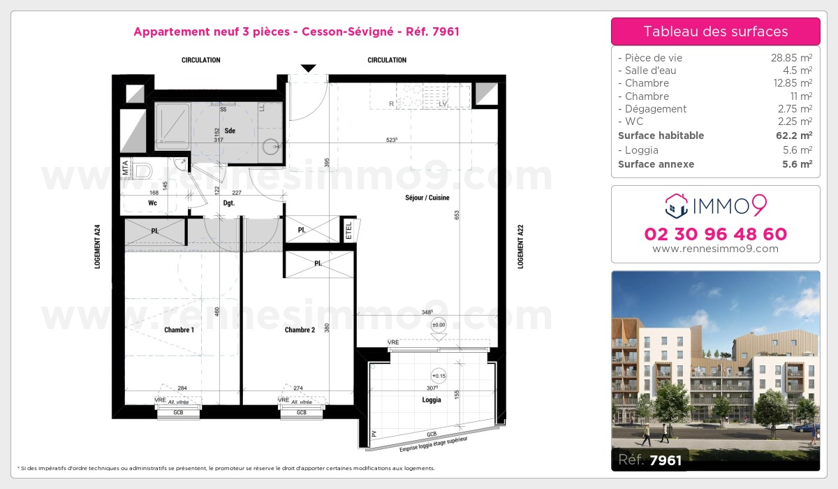 Plan et surfaces, Programme neuf Cesson-Sévigné Référence n° 7961