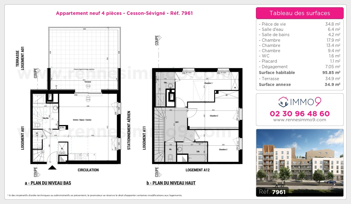 Plan et surfaces, Programme neuf Cesson-Sévigné Référence n° 7961
