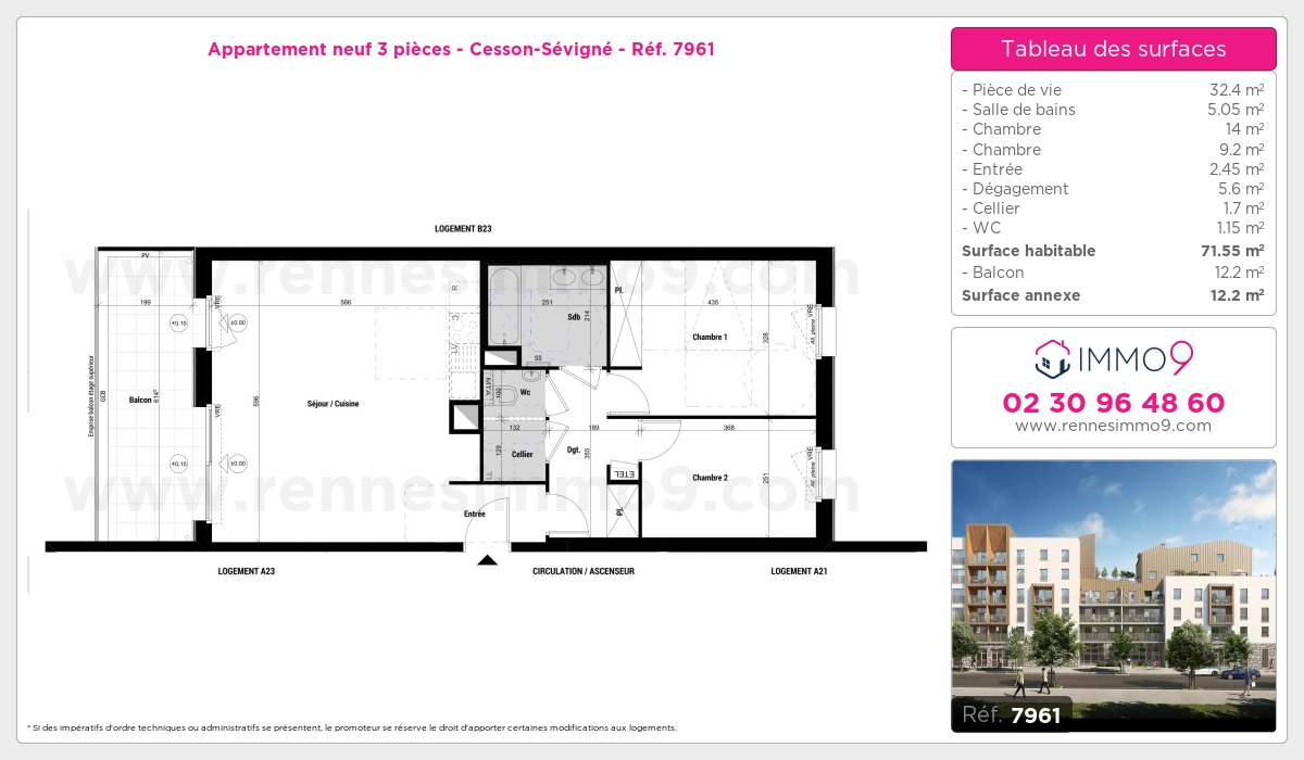 Plan et surfaces, Programme neuf Cesson-Sévigné Référence n° 7961