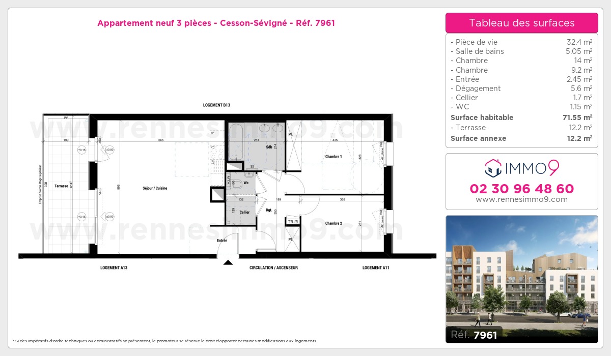 Plan et surfaces, Programme neuf Cesson-Sévigné Référence n° 7961