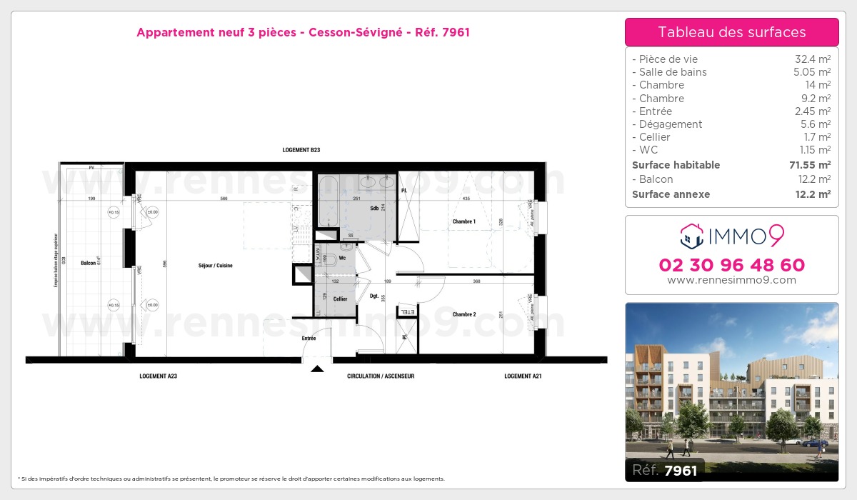 Plan et surfaces, Programme neuf Cesson-Sévigné Référence n° 7961