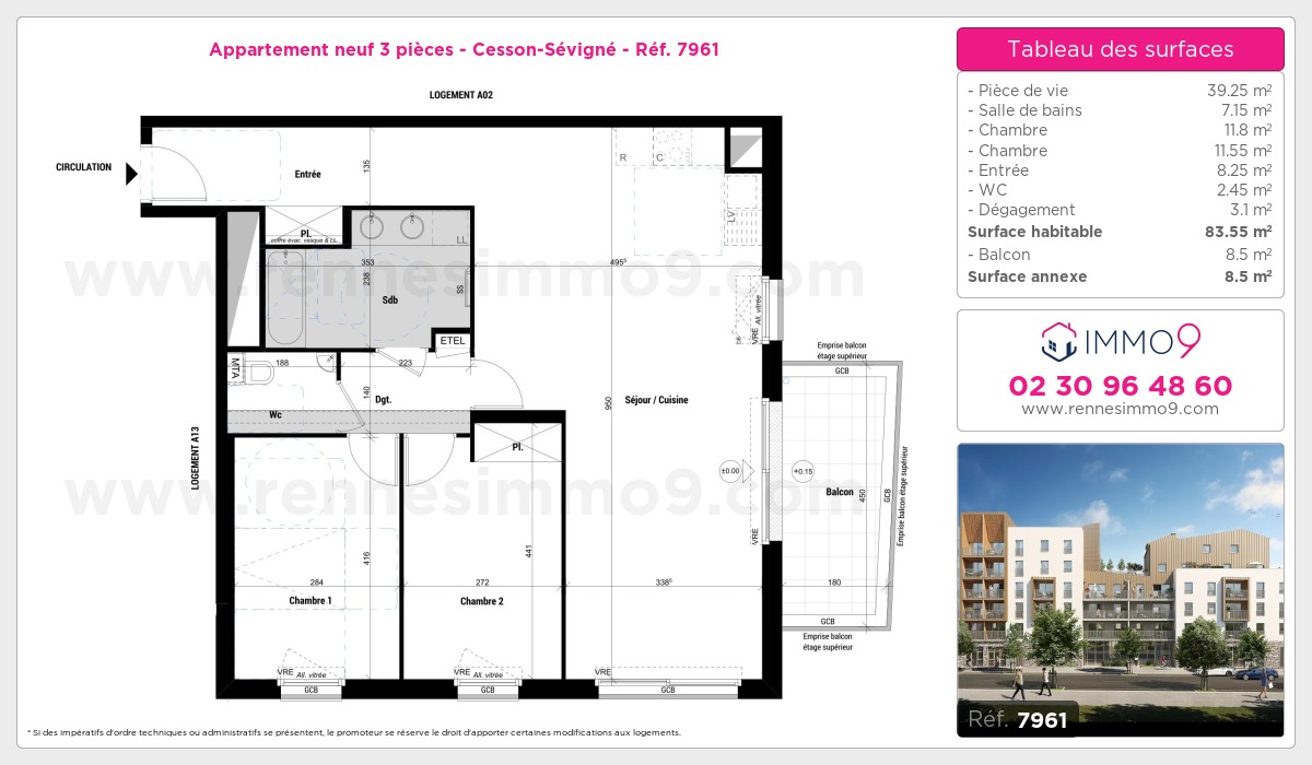 Plan et surfaces, Programme neuf Cesson-Sévigné Référence n° 7961