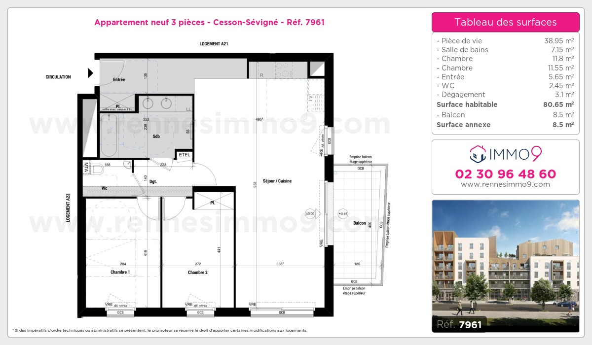 Plan et surfaces, Programme neuf Cesson-Sévigné Référence n° 7961