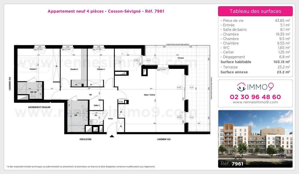 Plan et surfaces, Programme neuf Cesson-Sévigné Référence n° 7961