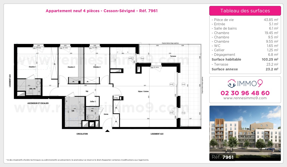 Plan et surfaces, Programme neuf Cesson-Sévigné Référence n° 7961