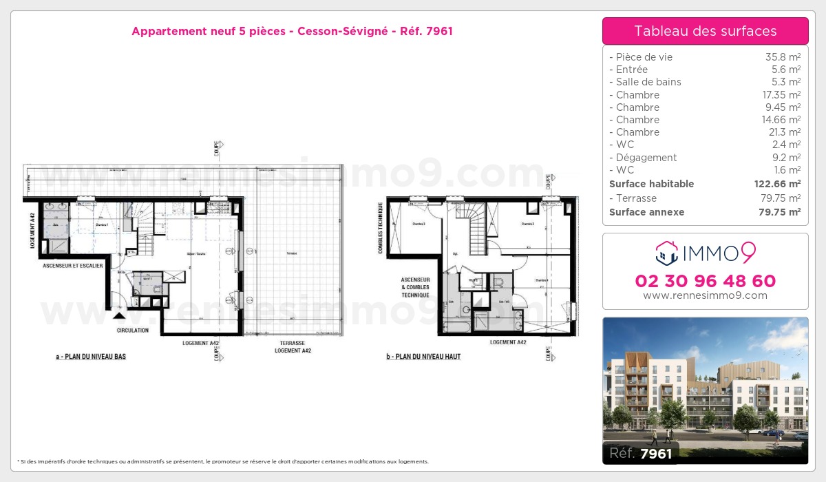 Plan et surfaces, Programme neuf Cesson-Sévigné Référence n° 7961