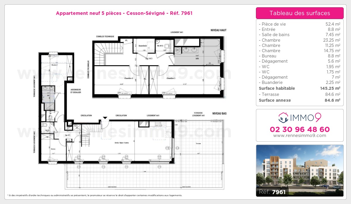 Plan et surfaces, Programme neuf Cesson-Sévigné Référence n° 7961