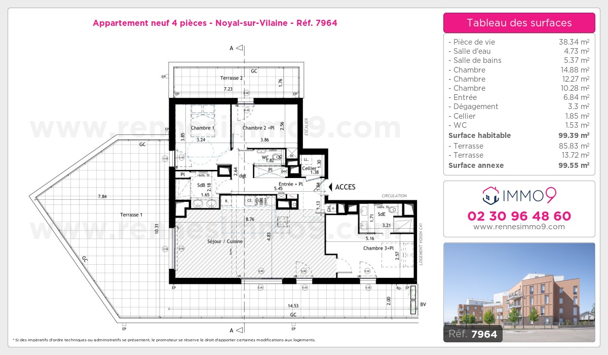 Plan et surfaces, Programme neuf Noyal-sur-Vilaine Référence n° 7964