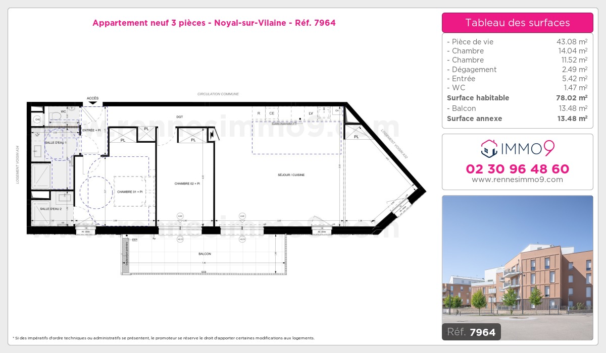 Plan et surfaces, Programme neuf Noyal-sur-Vilaine Référence n° 7964