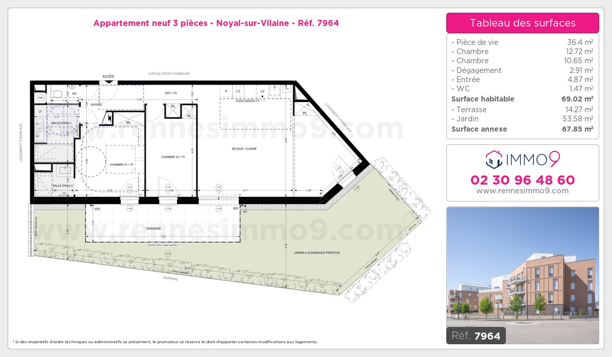 Plan et surfaces, Programme neuf Noyal-sur-Vilaine Référence n° 7964
