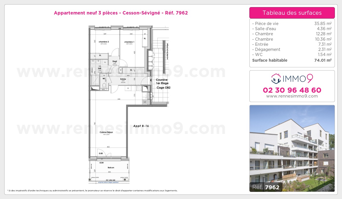 Plan et surfaces, Programme neuf Cesson-Sévigné Référence n° 7962